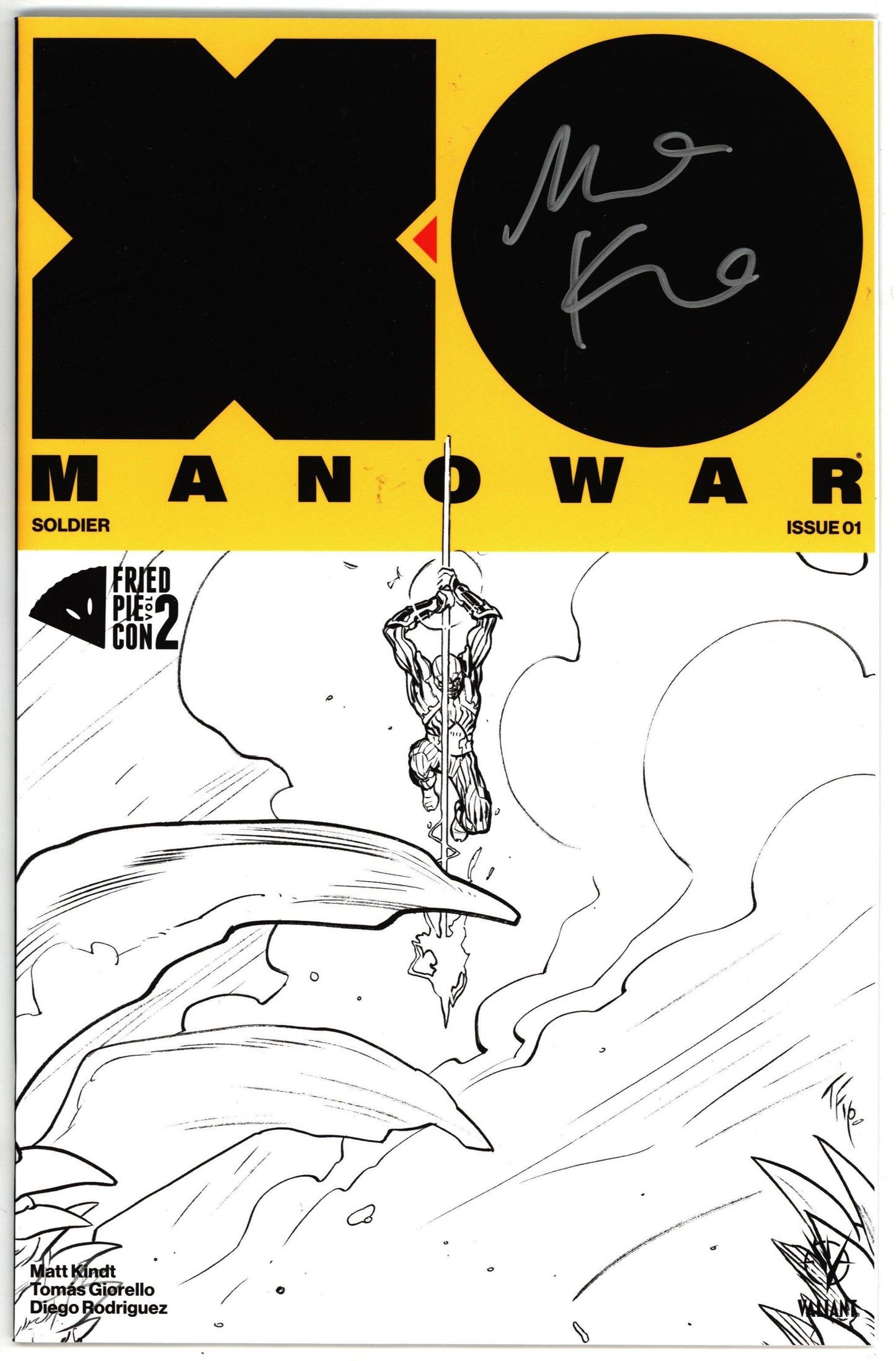 X-O Manowar #1 (2017) Fried Pie Black & White Variant Signed